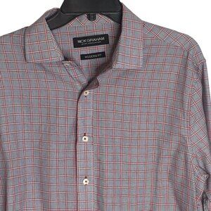 Nick Graham Everywhere Dress Shirt Mens Modern Fit LS Blue Plaid Sz L Button Up